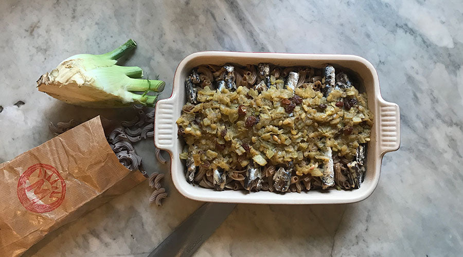 Pasta de espelta con hinojo y sardinas